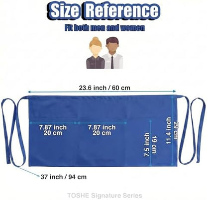 TOSHE Waist Apron 3 Pockets Waterdrop Resistant Cotton Server - Image 4