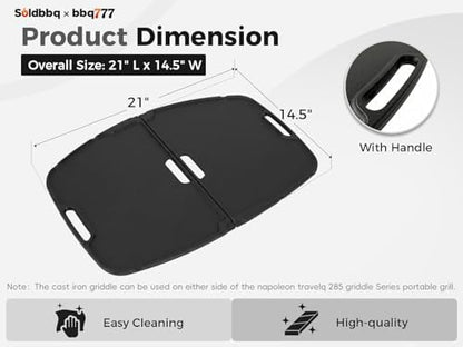 Cast Iron Reversible Griddle for Napoleon All TravelQ 285 Series Gas Grill - Image 2