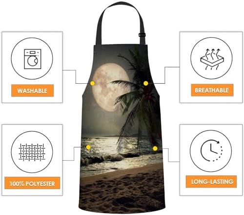 Tropical Beach Palm Tree With Full Moon Starry Night Waterproof Apron Kitchen - Image 4