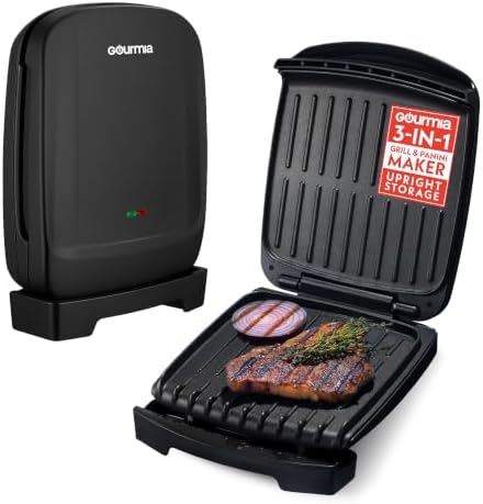 Gourmia Indoor Grill & Panini Maker – 4 Serving Contact or Open Grill, Nonstick by Gourmia