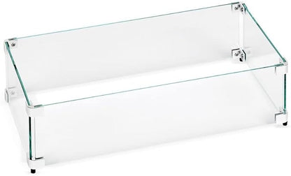 American Fireglass Tempered Glass Flame Guard for 18" x 6" Rectangular Drop-in Fire Pit Pans | Outdoor Wind Guard with Aluminum Fire-Resistant Brackets & Non-Slip Feet | 23.5-inch x 11.5-inch x 6-inch
