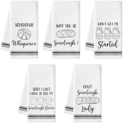 R HORSE 5 Pack Funny Sourdough Tea Bread Kitchen Dish Towels by RHORSE