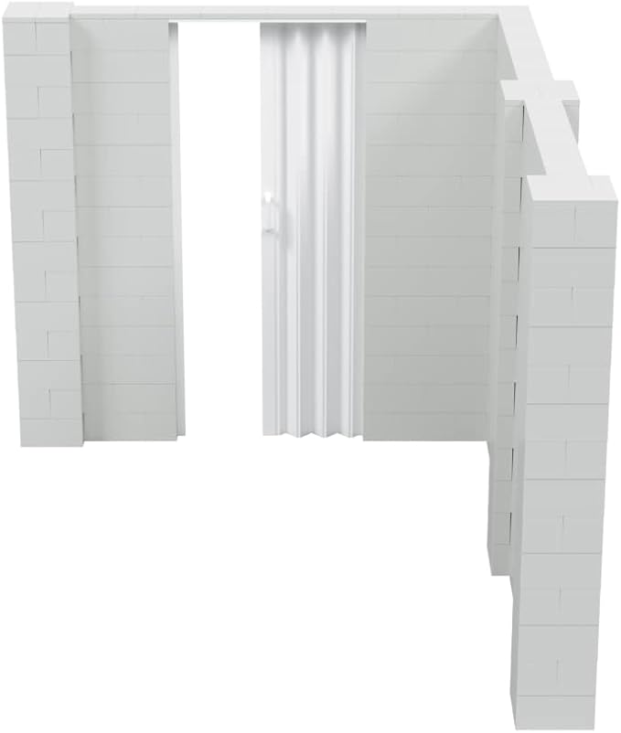 EverBlock 8’ x 10’ x 7’ L-Shaped Wall Kit with Accordion Door | 3’ x 7’ Doorway | Modular Building Blocks | Wall Display | Room Divider & Partition | Reusable | Indoor & Outdoor Use | Black