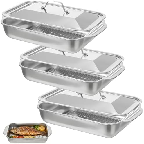 3 Pack Grilling Prep and Serve Trays Stainless Steel Grill Tray by FMOACEN