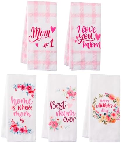 R HORSE 5 Pack Pink Floral Mother Kitchen Dish Towels by RHORSE