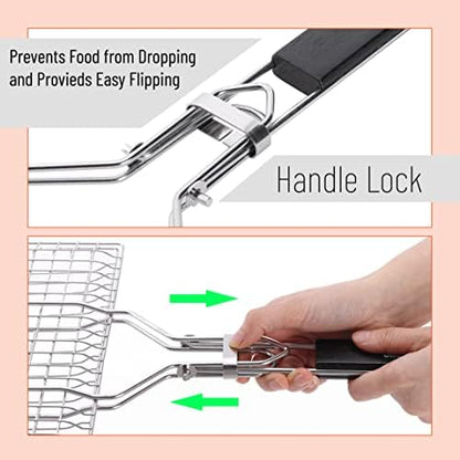 UNCO- Fish Grilling Basket, 2 Sets, Folding Portable Stainless Steel BBQ Grill - Image 5