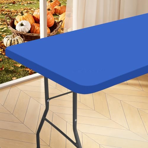 homing Rectangle Table Cloth Cover 8 Foot Blue Elastic Fitted Tablecloth by homing