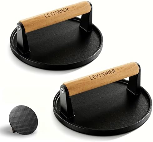 2 Pack 2.3lb Steak Weight & Burger Press, Grid Base by LEVIASHER