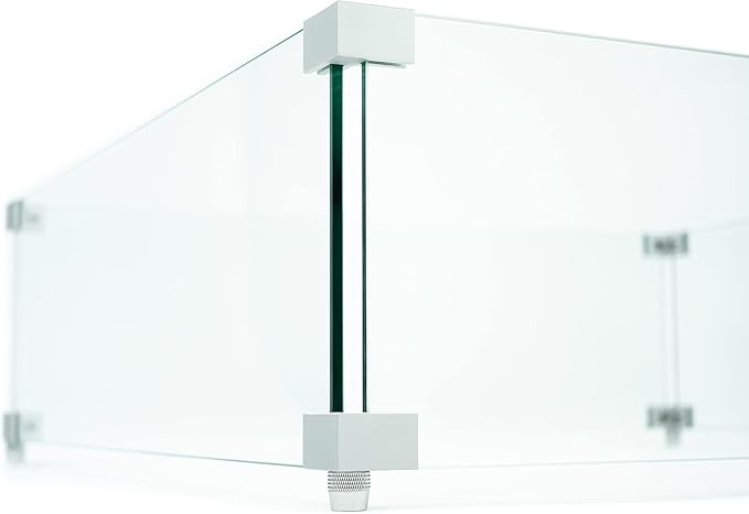 AMS Fireplace | Rectangular Fire Pit Glass Wind Guard for Brooklyn Fire Pit (Dark Gray) | Shielded from Patio Heater Flames | Tempered Glass with Polished Edges for Safety | Fire Table Glass Shield