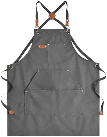 Canvas Chef Apron for Men and Women, Cross-Back, 5 Pockets by HYVOROS