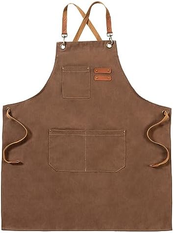 Chef Canvas Aprons with 3 Large Pockets Adjustable Strap by FunChaos