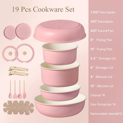 CAROTE 19pcs Pots and Pans Set Non Stick, Detachable Handle Cookware - Image 2