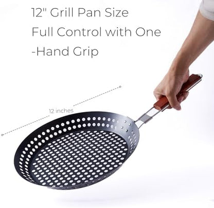 12 in Kozmatik Turkish Grill Pan, Nonstick Carbon Steel Basket - Image 3