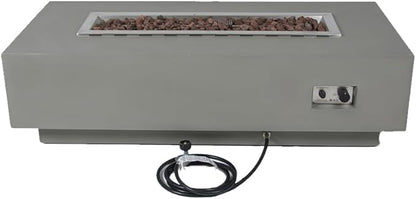 Granville Concrete Fire Pit 60" x 27" Outdoor Patio Firepit Includes Lava Rocks Modern Fire Pits & Outdoor Fireplaces for Garden, Deck, Indoor & Outdoor Heating