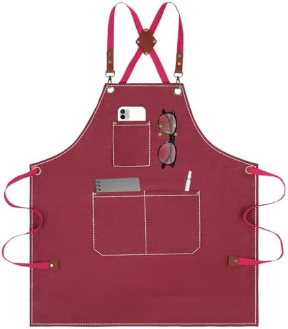 Aprons For Women Men With Large Pockets, Waterproof Cotton Chef Aprons For by YELEGAI