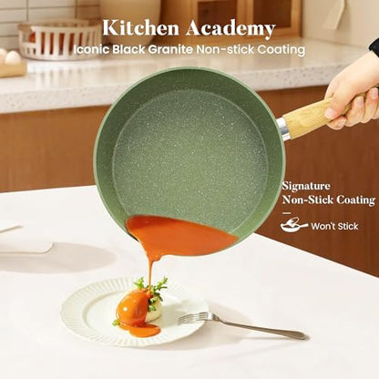 Kitchen Academy 17Pcs Green Induction Cookware Set, Nonstick Pots and Pans - Image 2