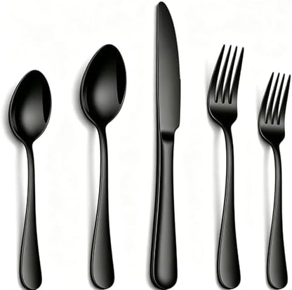 20 Pcs Black Silverware Set, Stainless Steel Flatware Set by FMUMIA
