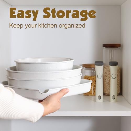 SENSARTE 17 Piece Nonstick Detachable Handle Pots and Pans Set White - Image 3
