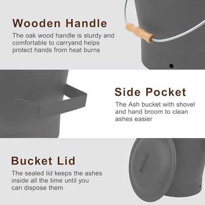 BRIAN & DANY Ash Bucket with Lid, 2.6 Gallon Fireplace Ash Bucket with Shovel - Image 4