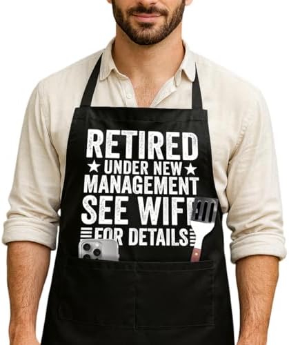 Funny Black Grill Apron with Pockets by NIORAYNA