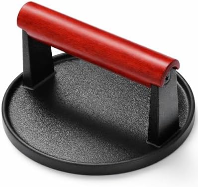 HULISEN 6" Round Cast Iron Burger Press, Burger Smasher by HULISEN