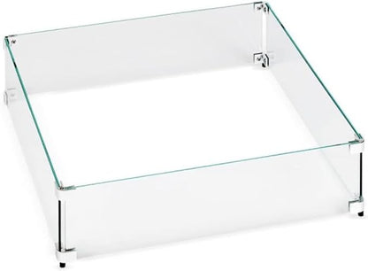 American Fireglass Tempered Glass Flame Guard for 12" Square Drop-in Fire Pit Pans | Outdoor Wind Guard with Aluminum Fire-Resistant Brackets & Non-Slip Feet | 17.5-inch x 17.5-inch x 6-inch
