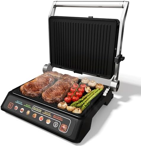 3-in-1 Indoor Grill & Griddle: 180° Flat Opening, Preset Menu, 1600W Electric by LightUpLife