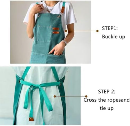 Aprons For Women Men With Pockets 2 Pcs, Kitchen Waterproof Hair Stylist Linen - Image 6