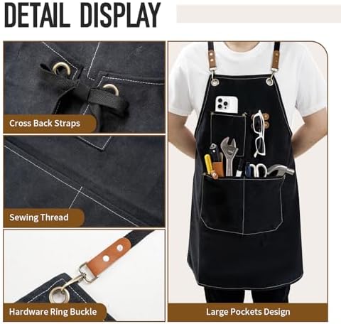 Aprons For Women Men With Large Pockets, Waterproof Cotton Chef Aprons For - Image 4