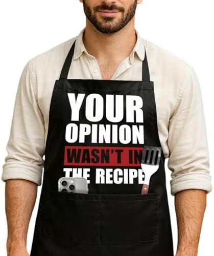 Funny Black Grill Apron with Pockets by NIORAYNA