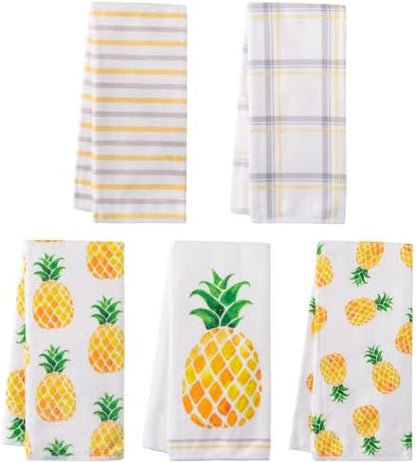 R HORSE 5Pcs Pineapple Kitchen Dish Towel Set Fruit Theme Absorbent Drying by RHORSE
