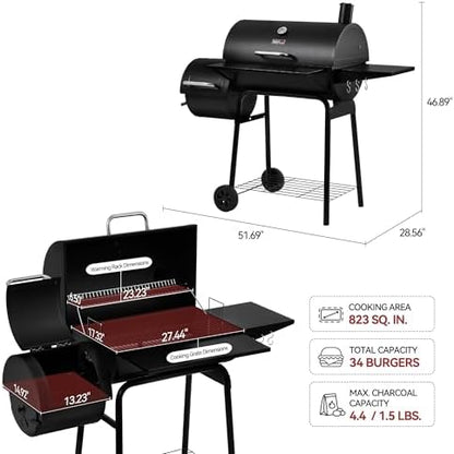 Royal Gourmet CC1830S BBQ Charcoal Grill and Offset Smoker, Outdoor Camping - Image 3