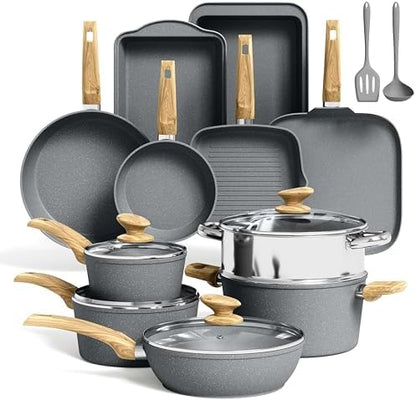 Kitchen Academy Granite Pots and Pans Set Non Stick, Induction Cookware by KITCHENACADEMYBETTERLIVINGTHROUGHCOOKINGPERFECTION