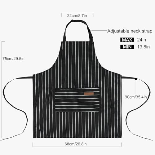 DILLMAN Kitchen Cooking Adjustable Aprons Men Women Bib Chef Stripes - Image 2