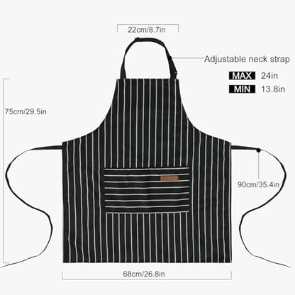 DILLMAN Kitchen Cooking Adjustable Aprons Men Women Bib Chef Stripes - Image 2