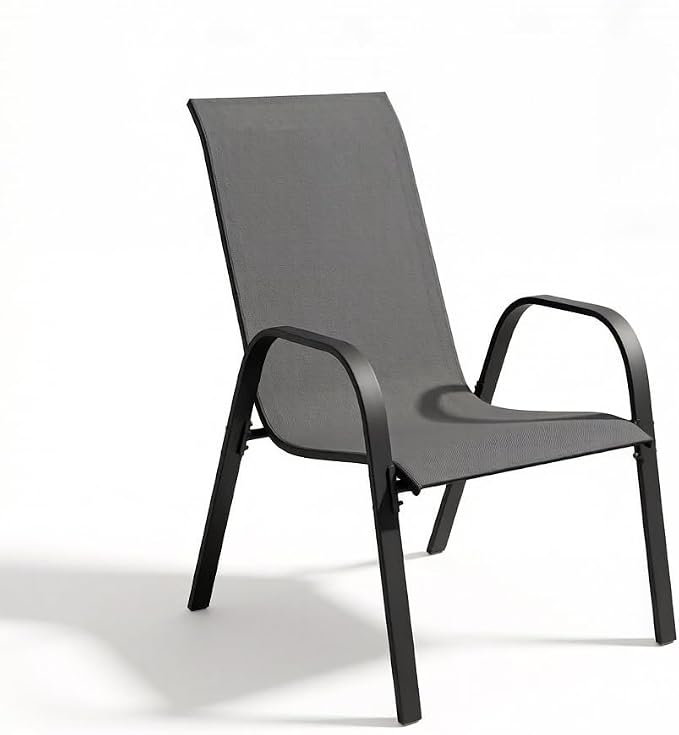 Stackable Patio Chairs Set of 1/2/4, Heavy Duty Metal Frame & Teslin Fabric by Unknown