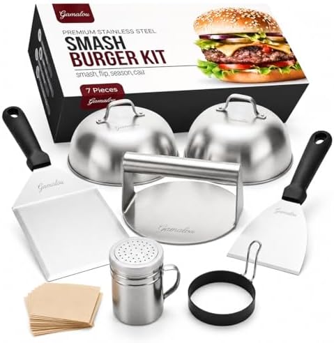 Gamalou® 7 Pcs Smash Burger Press Kit: Stainless Steel Burger Smasher, 6x5" by GamalouUSA