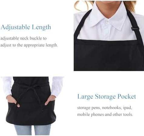 Chef Aprons for Women with 3 Pockets, Kitchen Work Apron for Cooking, Cotton - Image 5