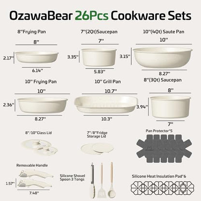 26 Pcs Pots and Pans Set Non Stick, Detachable Handle Cookware - Image 2