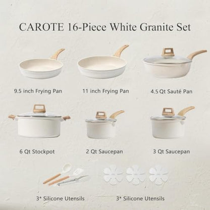 CAROTE 16pcs Nonstick Cookware Sets, Pots and Pans Set - Image 2