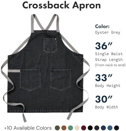 hedley & bennett Crossback Chef Apron, Pockets & Towel Loop, Oyster Gray - Image 2