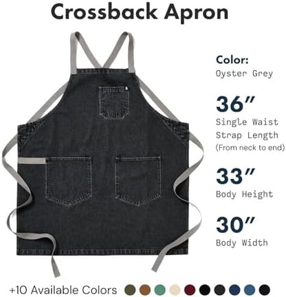 hedley & bennett Crossback Chef Apron, Pockets & Towel Loop, Oyster Gray - Image 2
