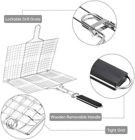 Fish Grilling Basket, Folding Portable Stainless Steel BBQ Grill Basket - Image 5