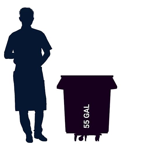PRO&Family Commercial Round Trash Can with Lid and Dolly Rolling Waste Container, Ingredient Bin, Heavy-Duty Plastic, Anti-Static, Kitchen, Office, Outdoor Use (Blue, 55 Gallon)