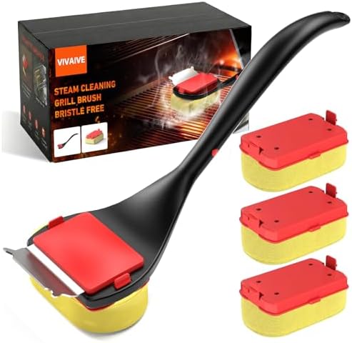 Bristle Free Grill Brush with Scraper, 4 Cleaning Head BBQ Grill Cleaning Brush by VIVAIVE