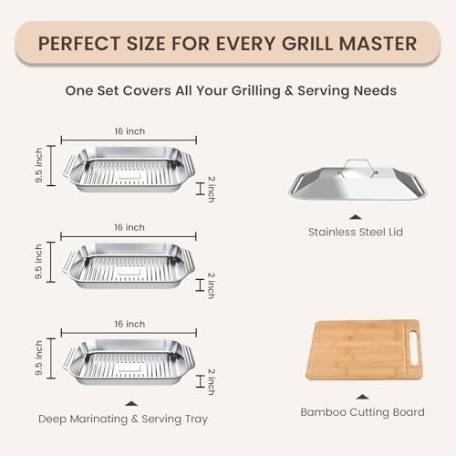 Grilling Prep and Serve Trays, 5-in-1 Grill Carry System Stainless Steel Food - Image 3