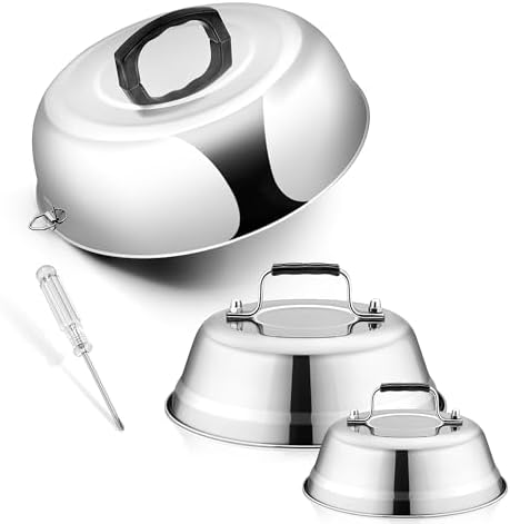 Cheese Melting Dome Set of 3, Leonyo 12"-9"-6.5" Metal Steam Basting Cover by Leonyo