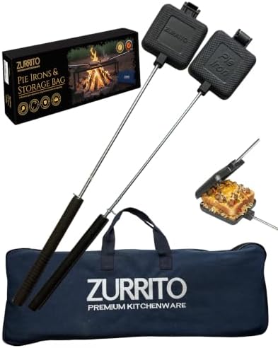 2x Campfire Pie Iron Storage Bag Bundle Set, Cast Iron Pie Pan, Mountain Pie by ZURRITOPREMIUMKITCHENWARE