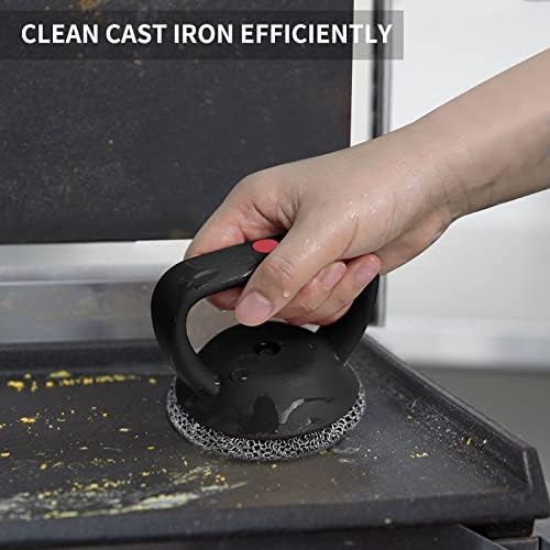 Cast Iron Cleaner Scrubber+Tray Heavy Duty Handle, 3mm Welded Chain Mail - Image 2
