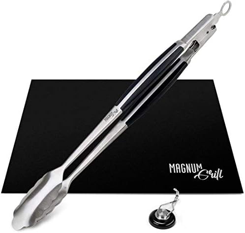 BBQ Tools Set | 18" Tongs | Grill Mat | Strong Magnetic Hook by MAGNUMGRILL